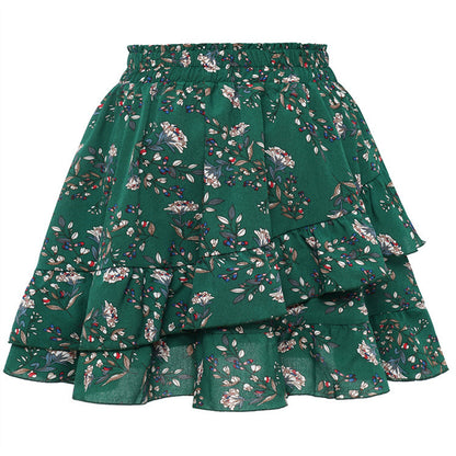 Falda elegante con volantes y estampado floral irregular a la moda para mujer