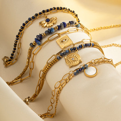 Pulsera bohemia de cuentas de acero y titanio de doble capa