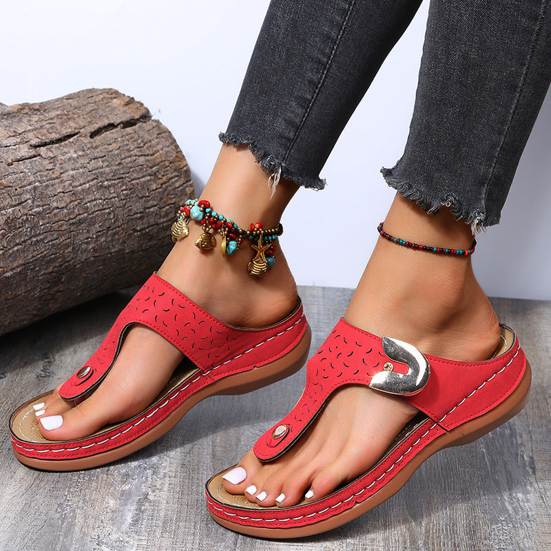 Women Fashion Casual Solid Color Wedge Slippers with Buckle