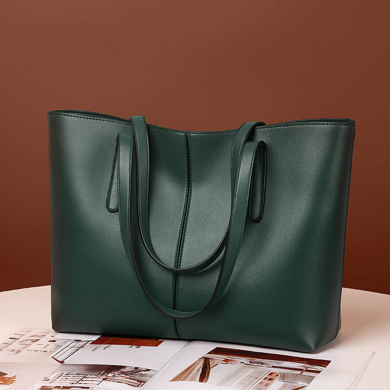 Sac fourre-tout en PU de grande capacité pour femme, couleur unie, avec fermeture éclair
