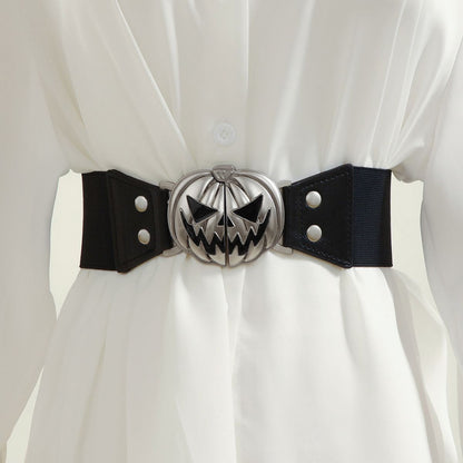 Ceinture à boucle en alliage avec tête de citrouille d'Halloween pour femme