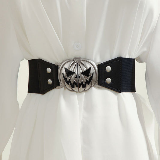 Ceinture à boucle en alliage avec tête de citrouille d'Halloween pour femme