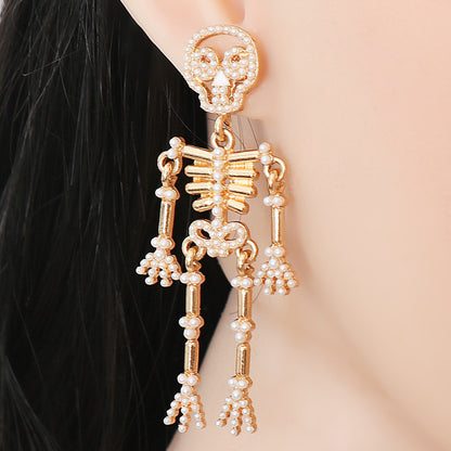 Halloween Fashion Pearl Skull Drop Earrings