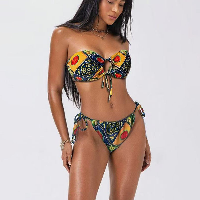 Bikini sexy con parte superior de tubo y estampado multicolor a la moda para mujer