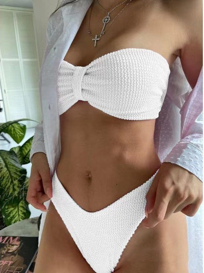 Traje de baño de bikini con parte superior de tubo de color sólido sexy a la moda para mujer