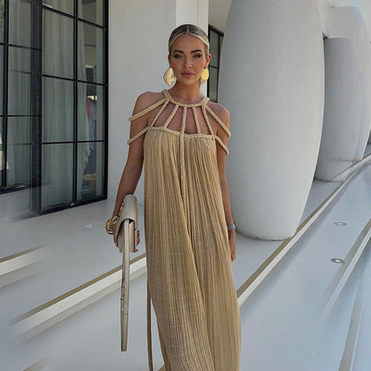 Vestido largo bohemio con tirantes y hombros descubiertos para mujer en varios colores