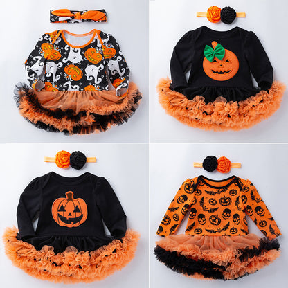 Pelele informal de algodón con estampado de calabaza para niñas pequeñas