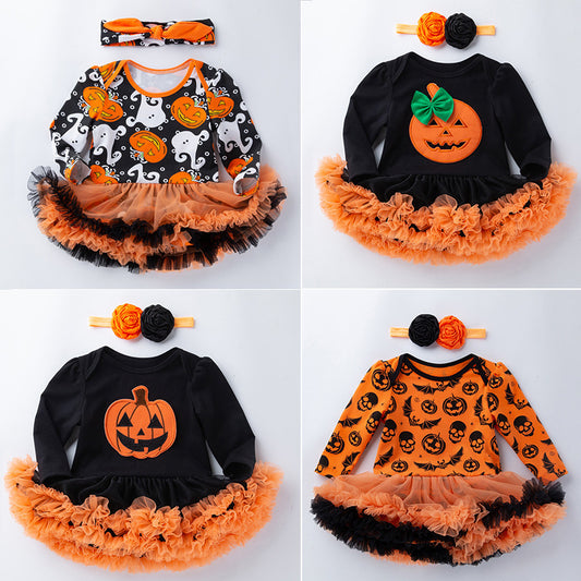 Kids Baby Girls Casual Pumpkin Print Cotton Romper