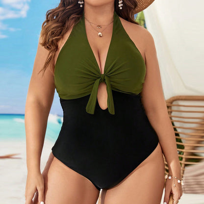Maillot de bain grande taille à coutures contrastées pour femmes