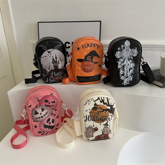 Parodia de Halloween: Diablo, bolsa para teléfono móvil, caricatura