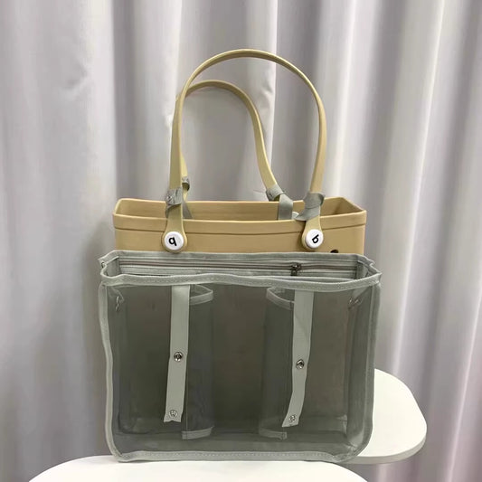 Mesh Hole Beach Bag - Grey and Pink Storage Bag