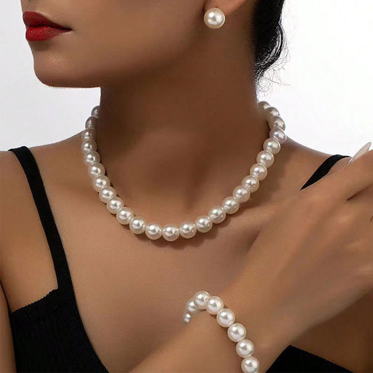 Conjunto de joyería de perlas de imitación de 8 mm de moda y elegante