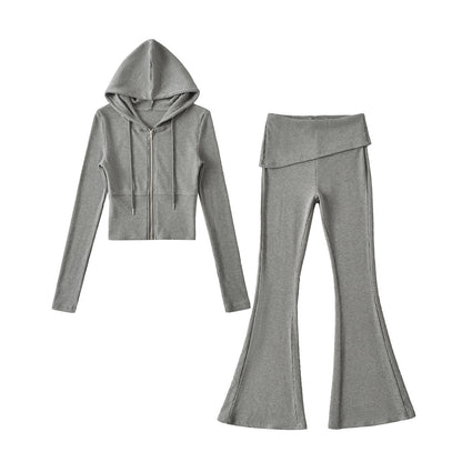 Women Fashion Casual Slim-Fit Zipper Hoodie Set