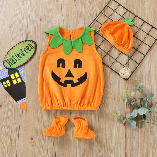 Kids Baby Boys Girls Cotton Halloween Pumpkin Romper Set