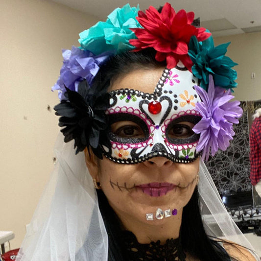 Máscara de media cara con flor para disfraz de Halloween