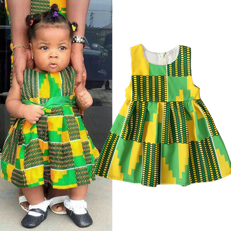 Kids Baby Girls Summer Fashion Casual Color Block Geometric Vest Dress