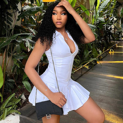 Women Fashion Solid Color Sleeveless Mini Dress