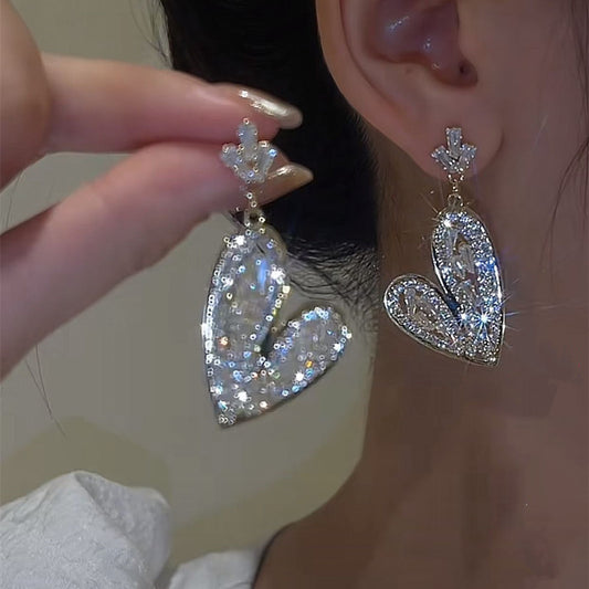Women Fashion Love Rhinestone Earrings