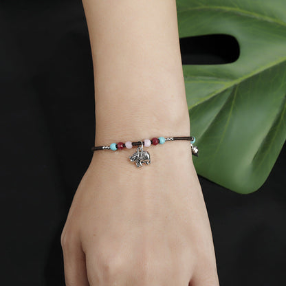 Bohemian Elephant Pendant Hand Woven Bracelet