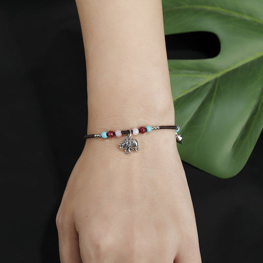 Bohemian Elephant Pendant Hand Woven Bracelet