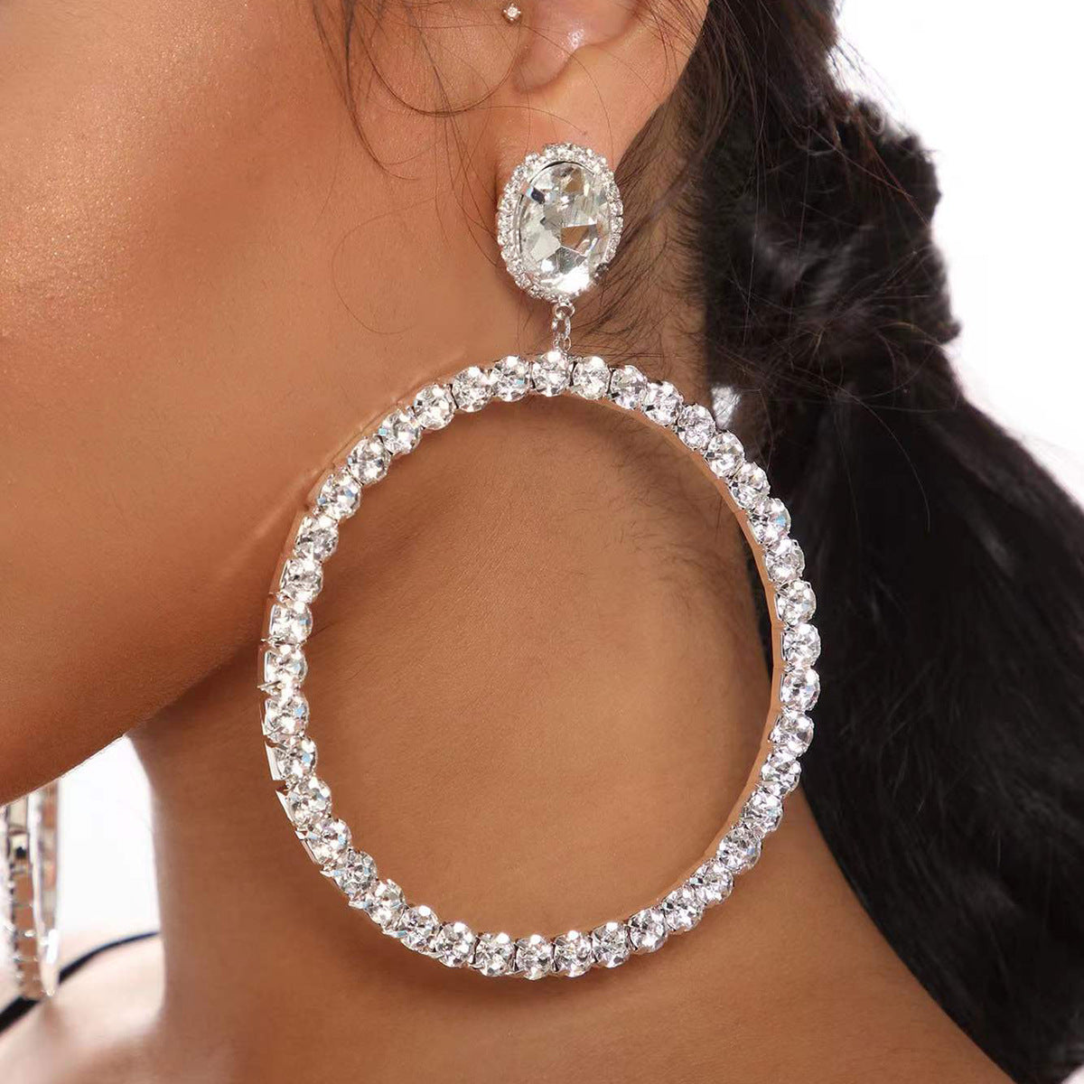 Fashion Exaggerated Round Rhinestone Earrings Alloy Jewelry
