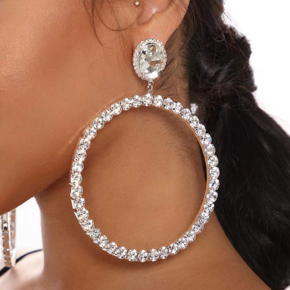Fashion Exaggerated Round Rhinestone Earrings Alloy Jewelry