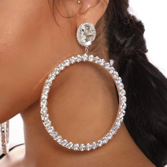 Fashion Exaggerated Round Rhinestone Earrings Alloy Jewelry