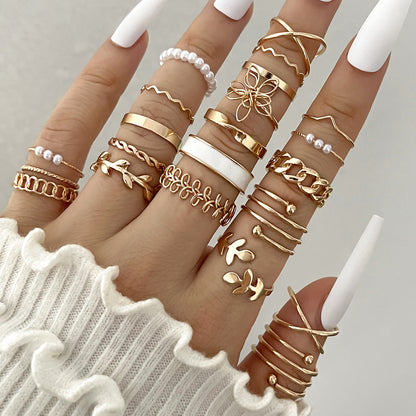 Conjunto de anillos multiarticulados con diseño geométrico de gotas de aceite para mujer