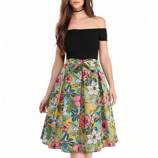 Falda plisada con lazo en la cintura con estampado floral elegante para mujer