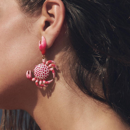 Boucles d'oreilles crabe en alliage, motif plage d'été et mer - Bijoux animaux multicolores