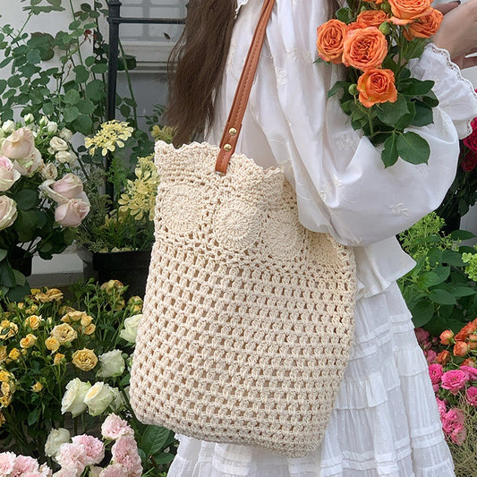 Sac tissé creux au crochet pour femme avec motif floral