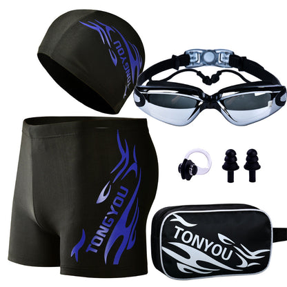 Conjunto de traje de baño con gorra y gafas estampadas informales a la moda para hombre