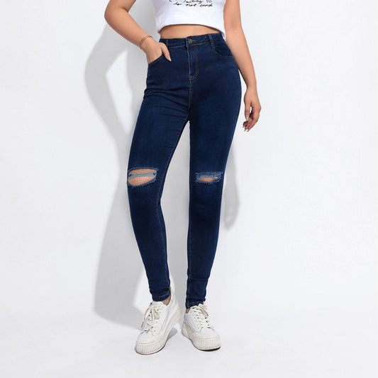 Women Fashion Sexy Ripped Stretch High Waist Jeans