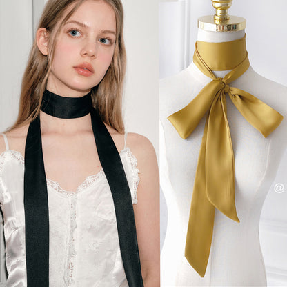 Bufanda de satén lisa con lazo para mujer, estilo retro elegante