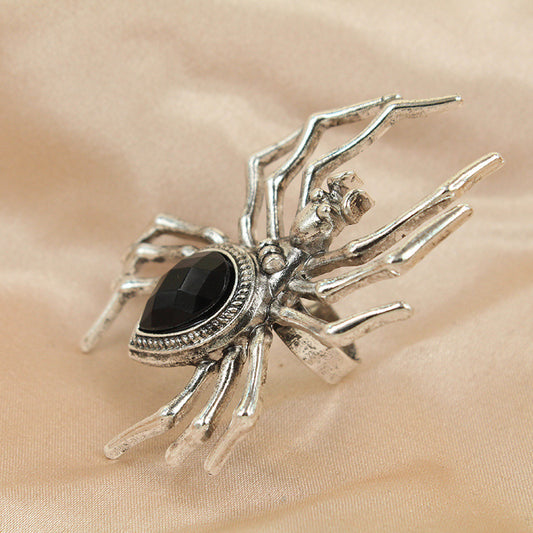 Bague araignée ajustable et exagérée pour femme, style vintage et sombre, pour Halloween