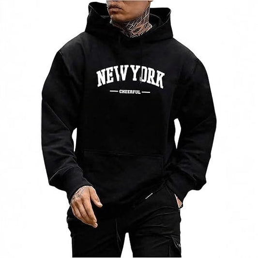 Men's Casual Fashion Letter Print Fleece-Lined Hoodie
