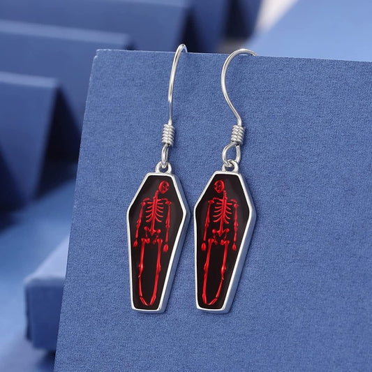 Halloween Women Fashion Gothic Coffin Red Skull Earrings