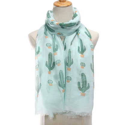 Bufanda larga de viaje con estampado de cactus de verano para mujer