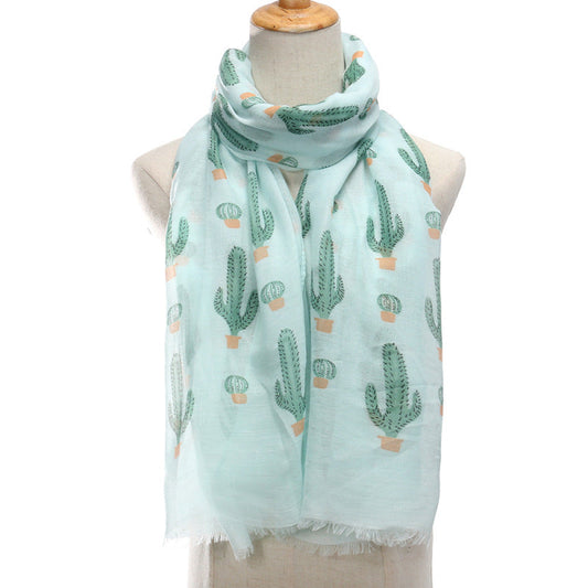 Bufanda larga de viaje con estampado de cactus de verano para mujer