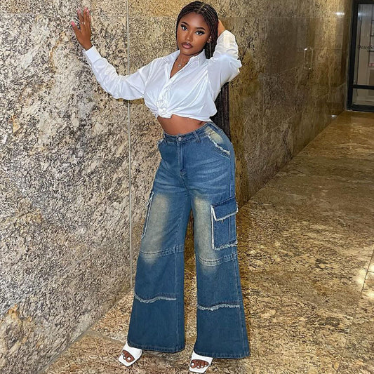 Women Vintage Straight Leg Wide Leg Jeans