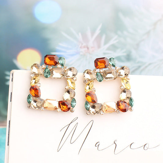 Bohemian Alloy Square Rhinestone Earrings