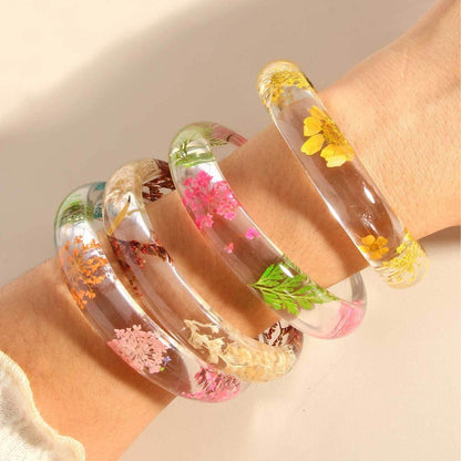 Women Fashion Transparent Multicolor Dried Flower Resin Bracelet