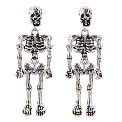 Boucles d'oreilles squelette vintage en alliage pour femme, style Halloween