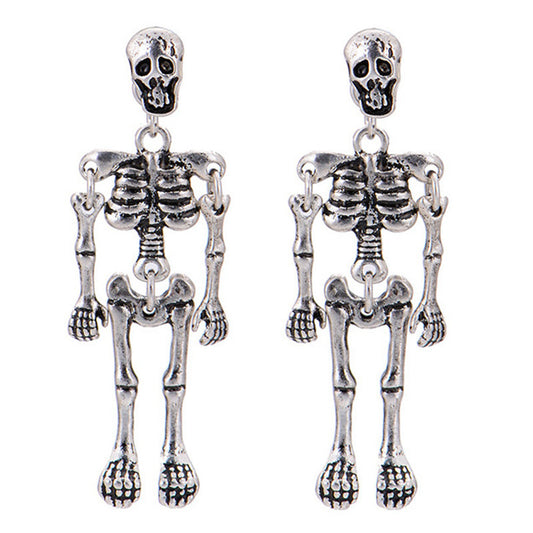 Boucles d'oreilles squelette vintage en alliage pour femme, style Halloween