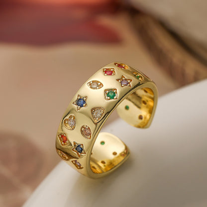 Anillo geométrico de circonitas de doble hilera de moda para mujer