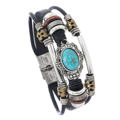 Pulsera de cuero turquesa retro bohemia para hombre
