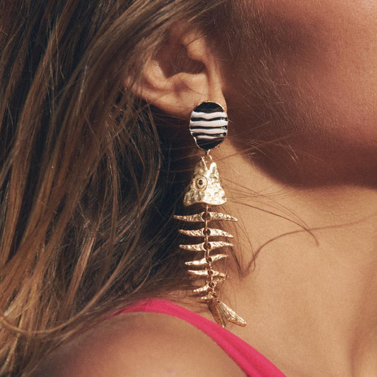 Women’s Retro Alloy Oil Drop Fish Bone Earrings