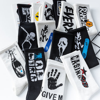 Calcetines de Halloween para hombre con diseño punk de calavera y palmeras y astronauta