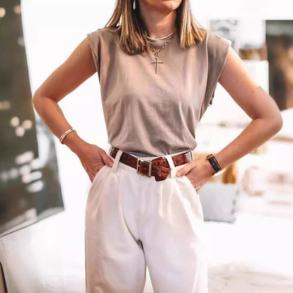 T-shirt décontracté à manches courtes pour femme, couleur unie, à la mode