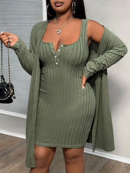 Ensemble deux pièces élégant et sans manches pour femme, grande taille